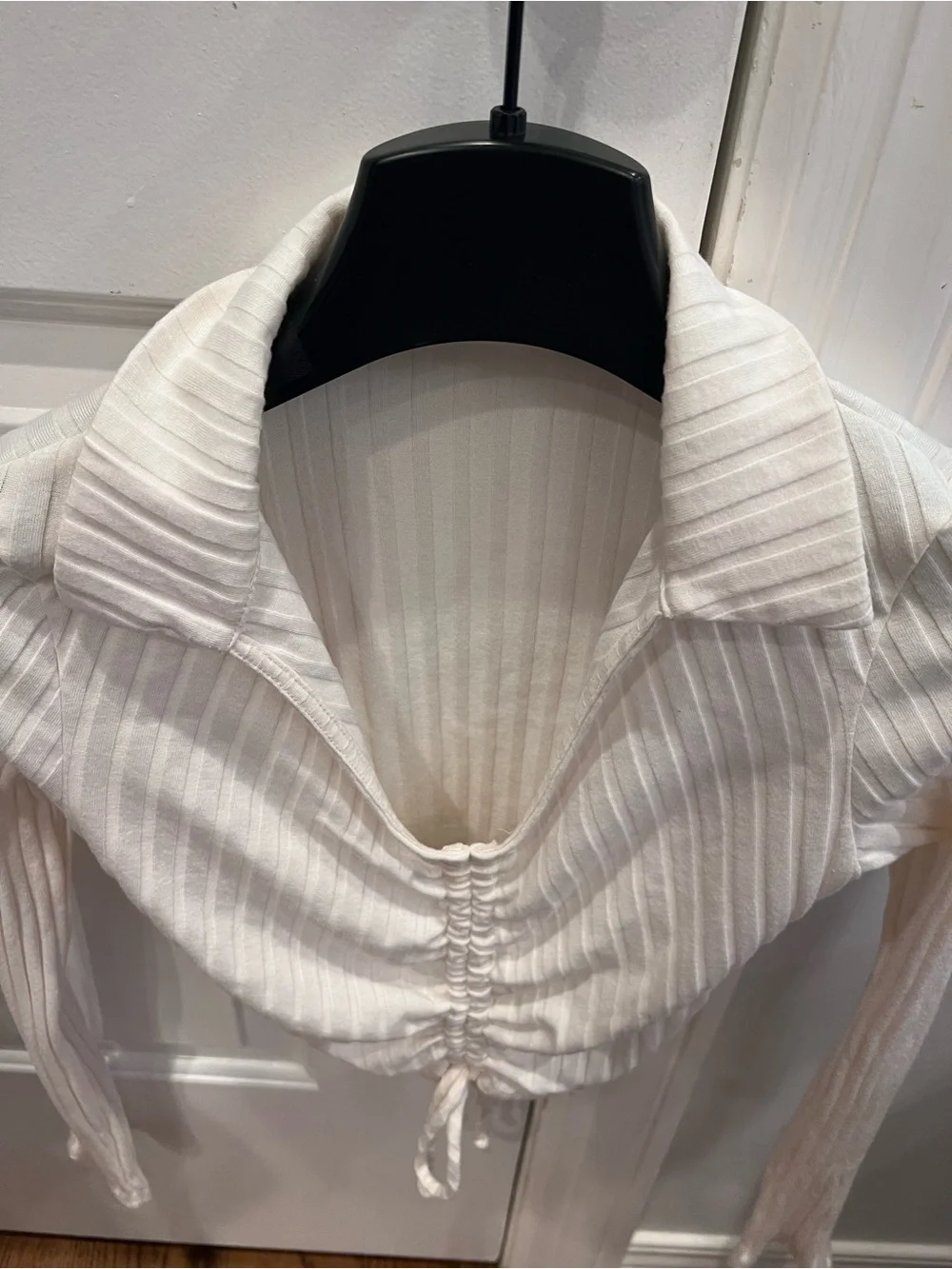 Altar'd State Cream Ribbed Drawstring Crop Top - Picture 5 of 7